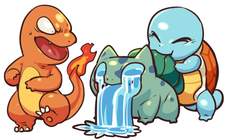 bulbasaur, squirtle, and charmander (pokemon) drawn by sido_(slipknot)