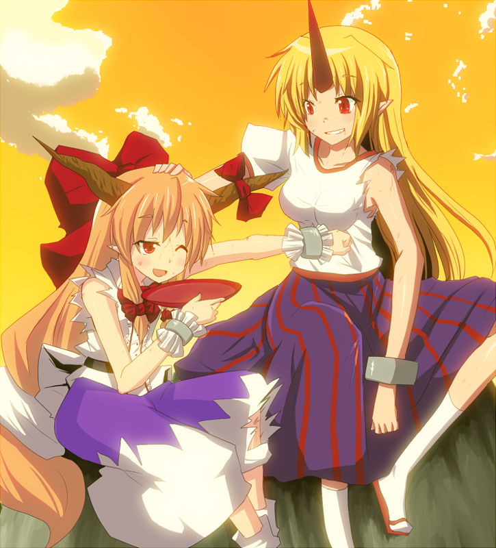 ibuki suika and hoshiguma yuugi (touhou) drawn by suna_(sunaipu)