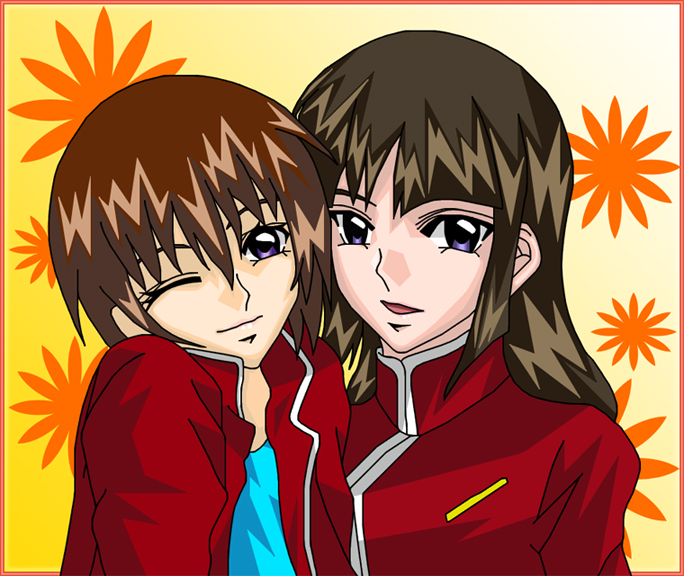 kira yamato and shiho hahnenfuss (gundam and 1 more) drawn by akira_yasukazu