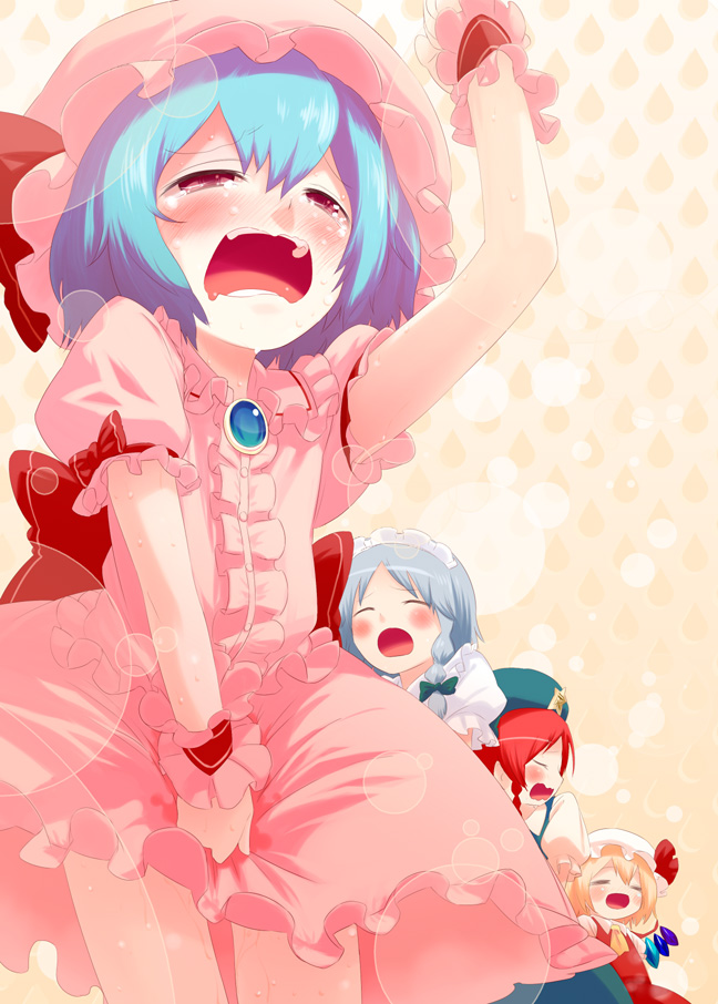 remilia scarlet, flandre scarlet, izayoi sakuya, and hong meiling (touhou) drawn by mizu_asato