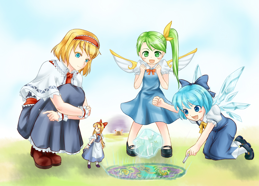 cirno, alice margatroid, daiyousei, shanghai doll, and pyonta (touhou) drawn by nam_(valckiry)