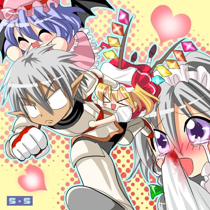 remilia scarlet, flandre scarlet, izayoi sakuya, and buront (touhou and 3 more) drawn by nagare