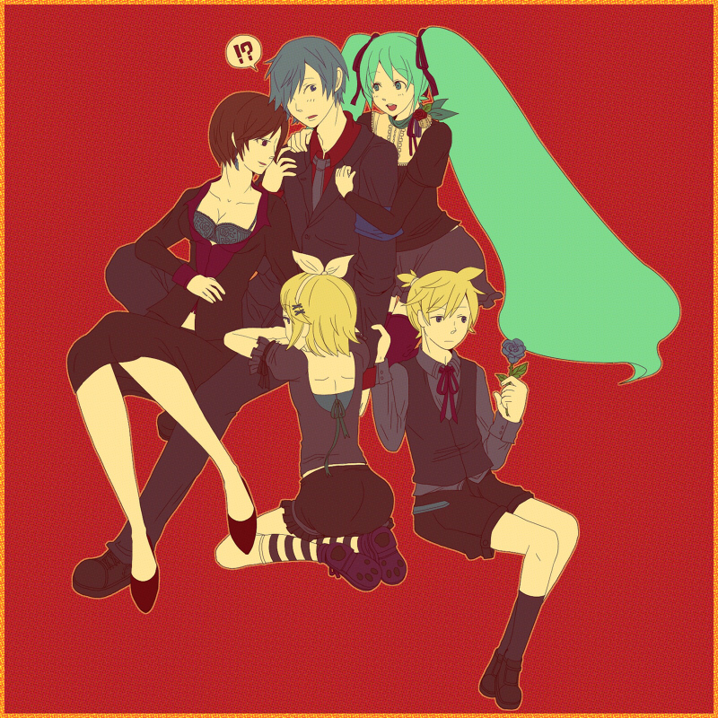 hatsune miku, kagamine rin, kagamine len, kaito, and meiko (vocaloid) drawn by mame_chiyo