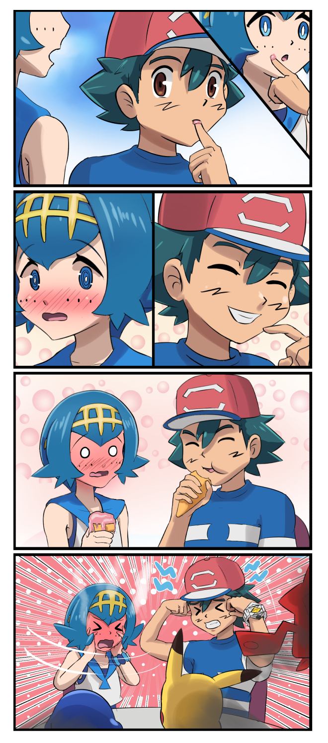 pikachu, ash ketchum, rotom, lana, popplio, and 1 more (pokemon and 1 more) drawn by fuhikari