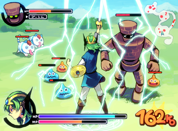 slime, hero, and golem (dragon quest and 2 more) drawn by ebira