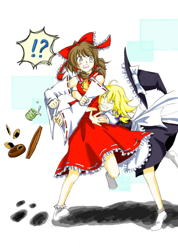 hakurei reimu and kirisame marisa (touhou) drawn by jappo