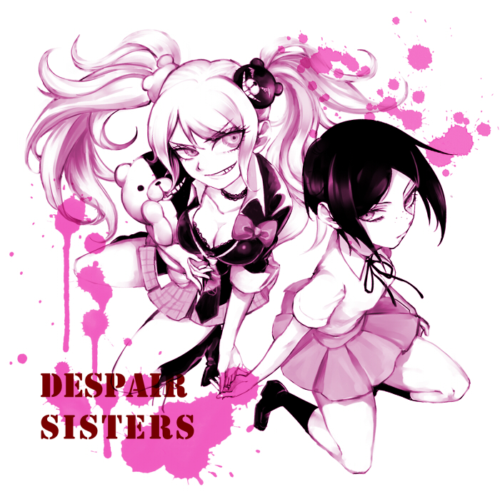 enoshima junko, monokuma, and ikusaba mukuro (danganronpa and 1 more) drawn by kimi_(kiminishi)