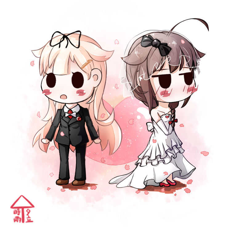 shigure, yuudachi, shigure kai ni, and yuudachi kai ni (kantai collection) drawn by pxlily