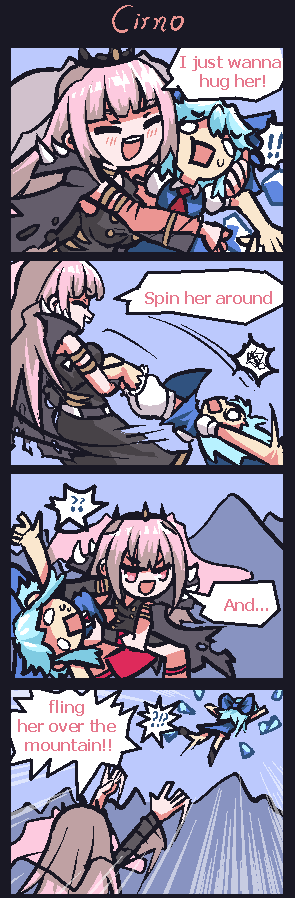 cirno and mori calliope (touhou and 3 more) drawn by chained_tan