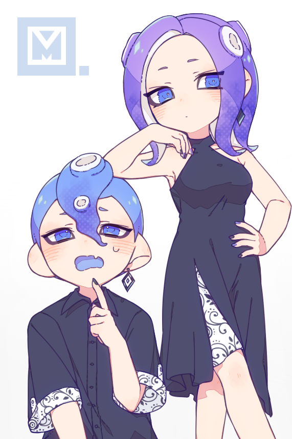 octoling player character, octoling girl, and octoling boy (splatoon) drawn by inuowour