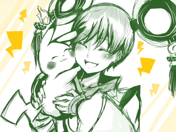 pikachu, huang baoling, and dragon kid (pokemon and 1 more) drawn by moko2_roman