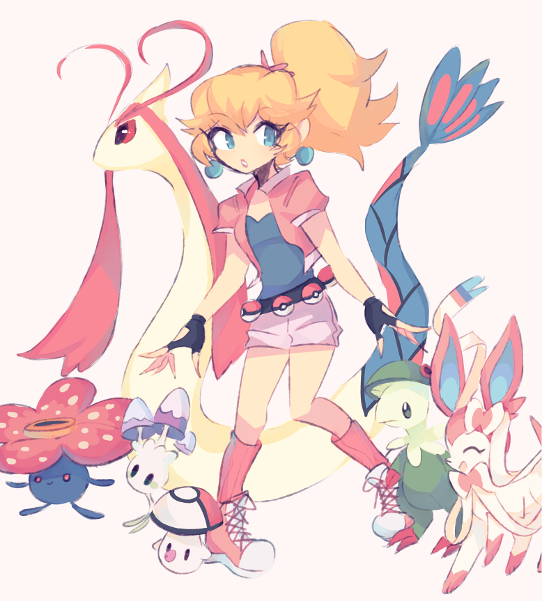 princess peach, sylveon, milotic, vileplume, breloom, and 2 more (pokemon and 1 more) drawn by charamells