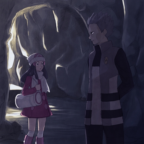 dawn and cyrus (pokemon and 2 more) drawn by kaketa