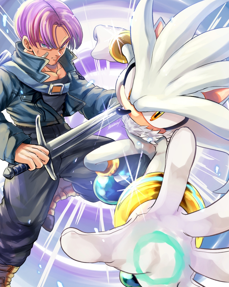 trunks and silver the hedgehog (dragon ball and 2 more) drawn by tondamanuke