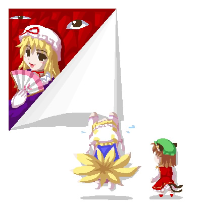 yakumo yukari, yakumo ran, and chen (touhou) drawn by fukaiton