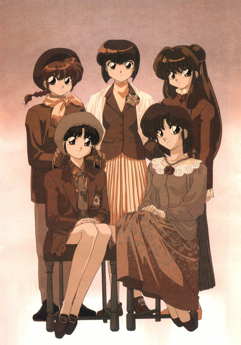 ranma-chan, shampoo, tendou akane, tendou nabiki, and tendou kasumi (ranma 1/2) drawn by nakajima_atsuko