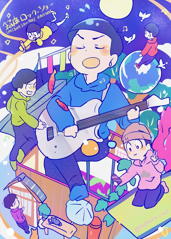 matsuno osomatsu, matsuno karamatsu, matsuno ichimatsu, matsuno jyushimatsu, matsuno choromatsu, and 1 more (osomatsu and 1 more) drawn by hanada_hyou