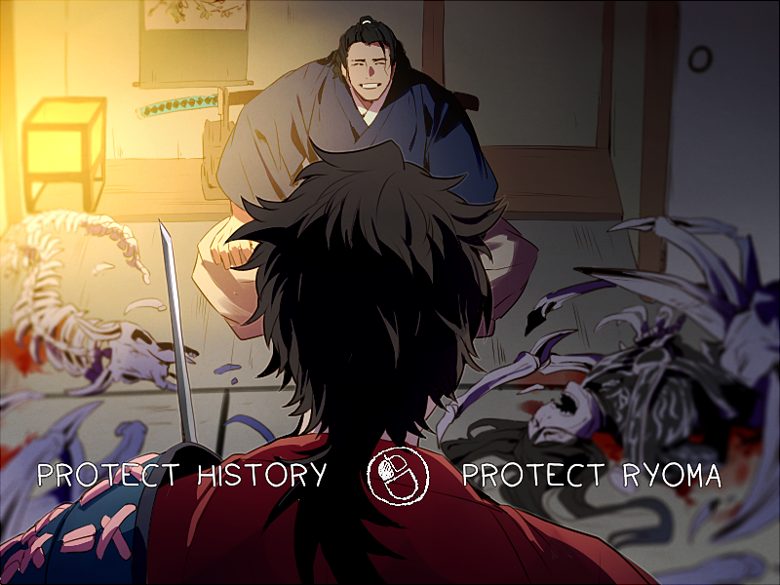 mutsu-no-kami yoshiyuki, enemy tantou, sakamoto ryouma, and enemy wakizashi (touken ranbu and 3 more) drawn by t_k_g