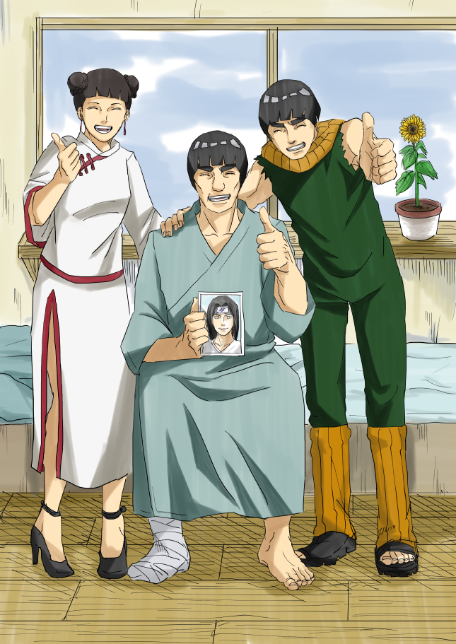 tenten, rock lee, hyuuga neji, and might guy (naruto and 1 more) drawn by ami_(greeneyes37)