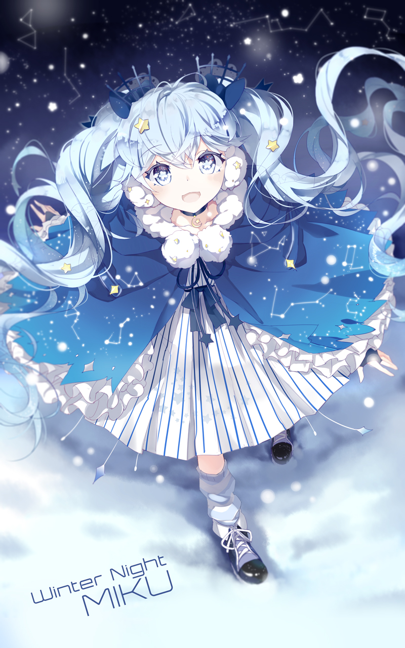 hatsune miku and fuyu no yoru miku (vocaloid) drawn by linfi-muu