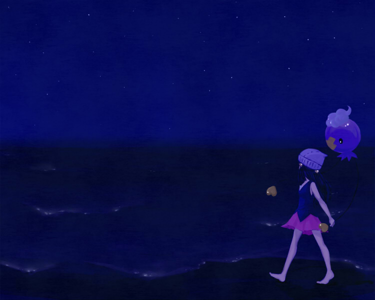 dawn and drifloon (pokemon) drawn by ichikawa_(blue-eyed_boy)