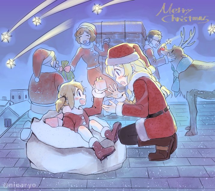 santa claus and rudolph the red nosed reindeer (original) drawn by niina_ryou