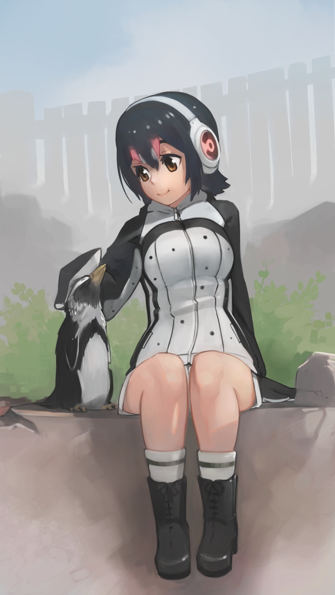 humboldt penguin and grape-kun (kemono friends) drawn by paintrfiend