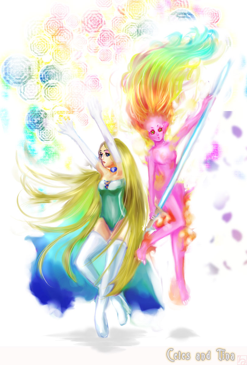 terra branford, celes chere, and trance terra branford (final fantasy and 1 more) drawn by rumoi