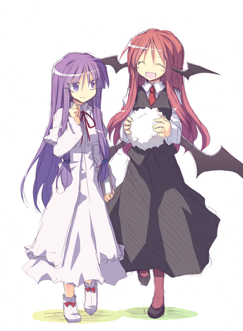 patchouli knowledge, koakuma, and kedama (touhou) drawn by satou_kibi