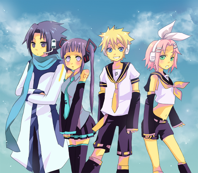 hatsune miku, kagamine rin, kagamine len, kaito, haruno sakura, and 3 more (vocaloid and 1 more) drawn by hyatt-ayanami