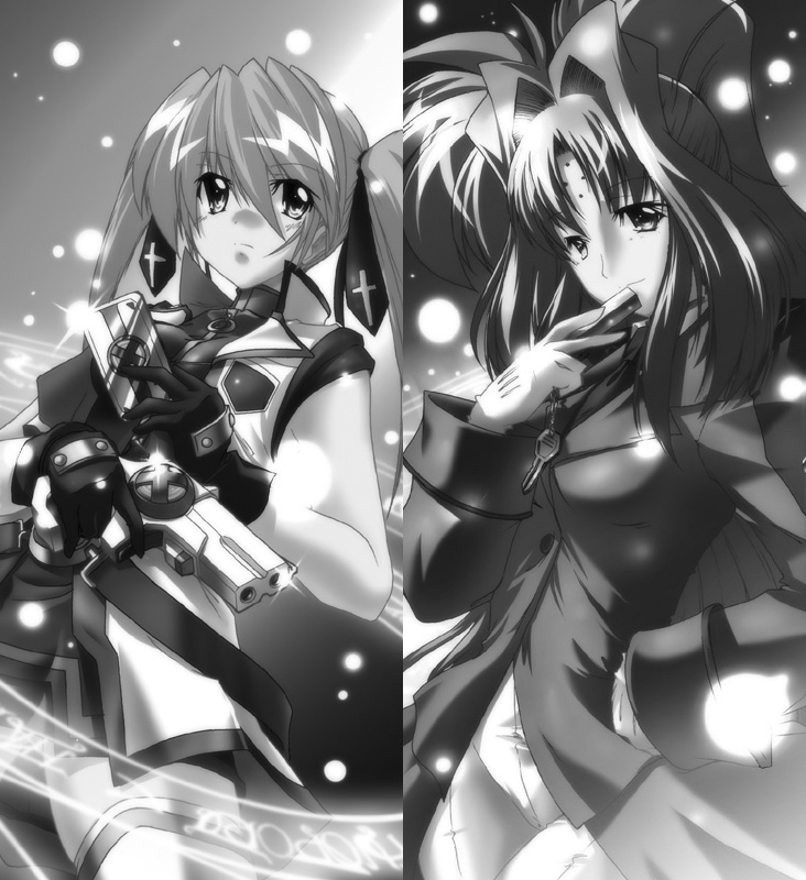 teana lanster, lindy harlaown, and cross mirage (lyrical nanoha and 1 more) drawn by 45acp