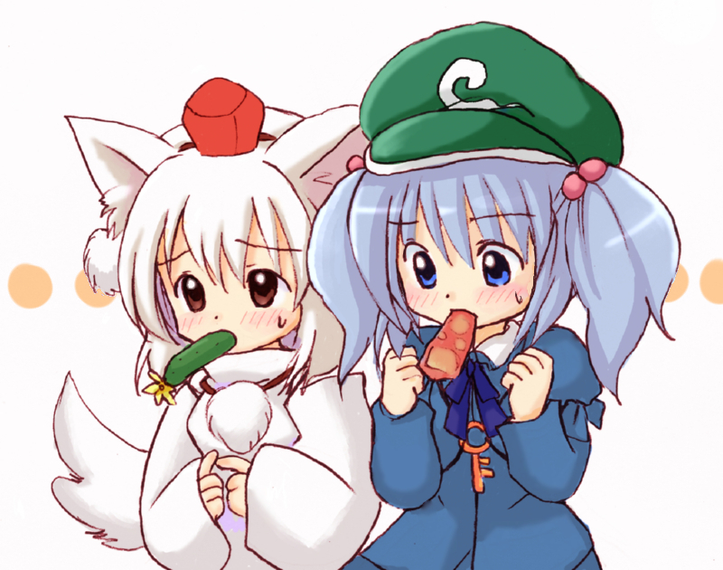 inubashiri momiji and kawashiro nitori (touhou) drawn by eijima_moko