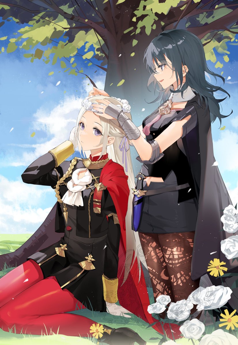 female byleth and edelgard von hresvelg (fire emblem and 1 more) drawn by moyibzs