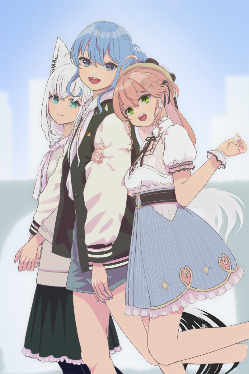 shirakami fubuki, hoshimachi suisei, and sakura miko (hololive) drawn by kibidangornmk