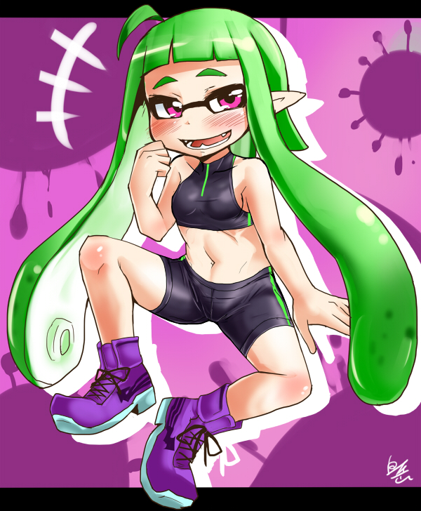 inkling player character and inkling girl (splatoon and 1 more) drawn by shirotake_jinan