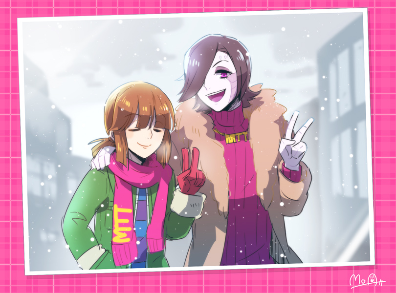 frisk, mettaton, and mettaton ex (undertale) drawn by hato_moa