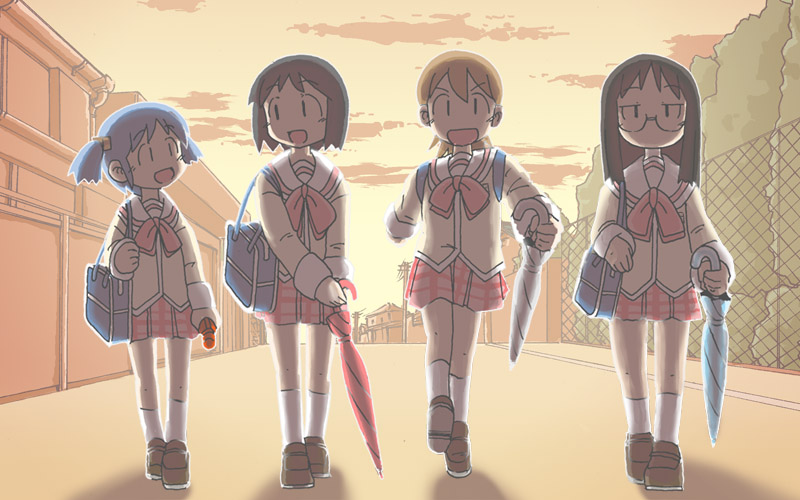 shinonome nano, naganohara mio, aioi yuuko, and minakami mai (nichijou) drawn by e_saiba