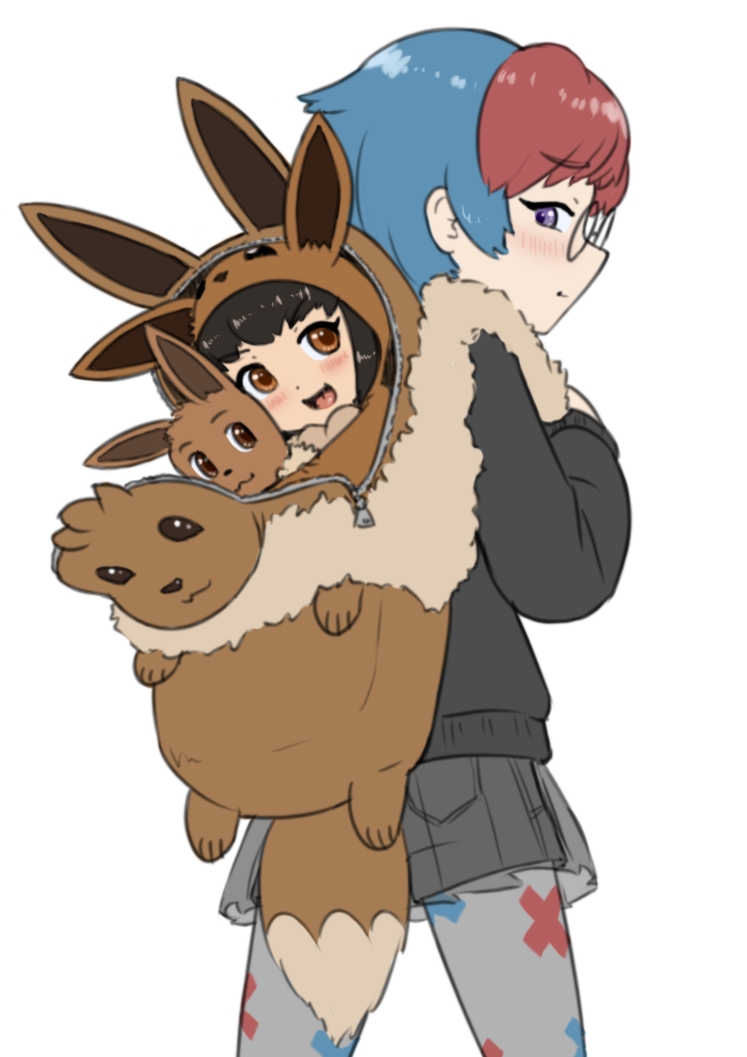 eevee, penny, and poke kid (pokemon and 2 more) drawn by alloyrabbit