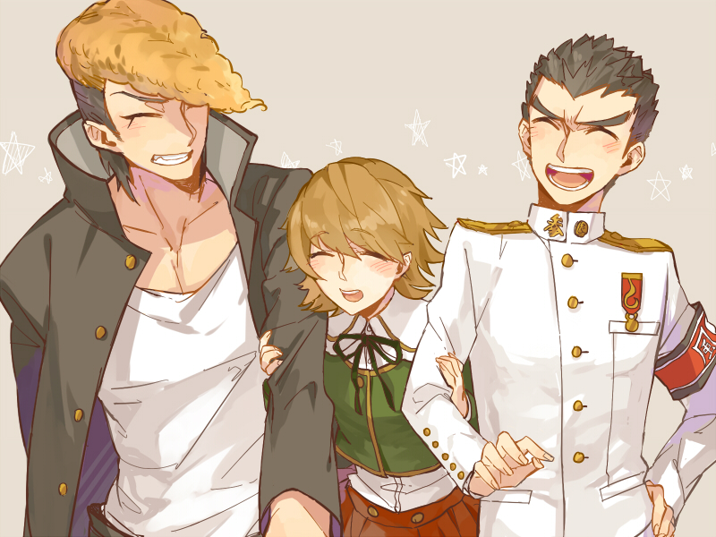 fujisaki chihiro, ishimaru kiyotaka, and owada mondo (danganronpa and 1 more) drawn by kishiba