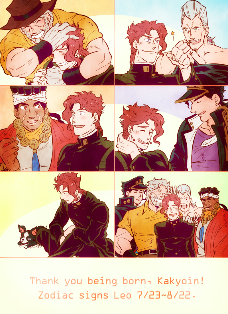 joseph joestar, kujo jotaro, kakyoin noriaki, jean pierre polnareff, mohammed avdol, and 1 more (jojo no kimyou na bouken and 1 more) drawn by imaru_(yashiro19950425)