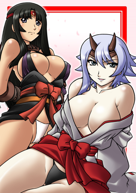 tomoe, musha miko tomoe, and shizuka (queen's blade) drawn by harada_shoutarou