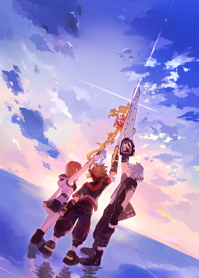 sora, kairi, and riku (kingdom hearts and 1 more) drawn by ramochi_(auti)