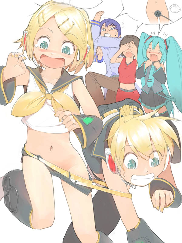 hatsune miku, kagamine rin, kagamine len, kaito, and meiko (vocaloid) drawn by akinbo_(hyouka_fuyou)