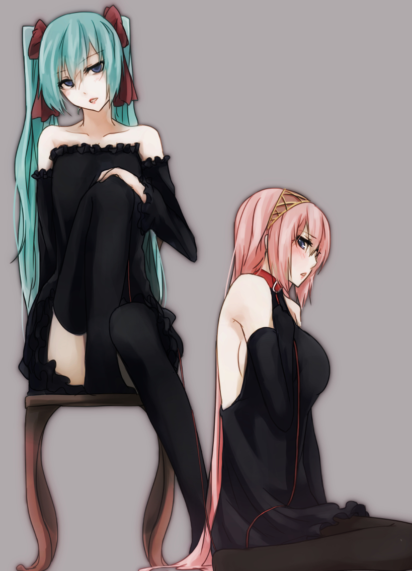 hatsune miku and megurine luka (vocaloid) drawn by genyaky