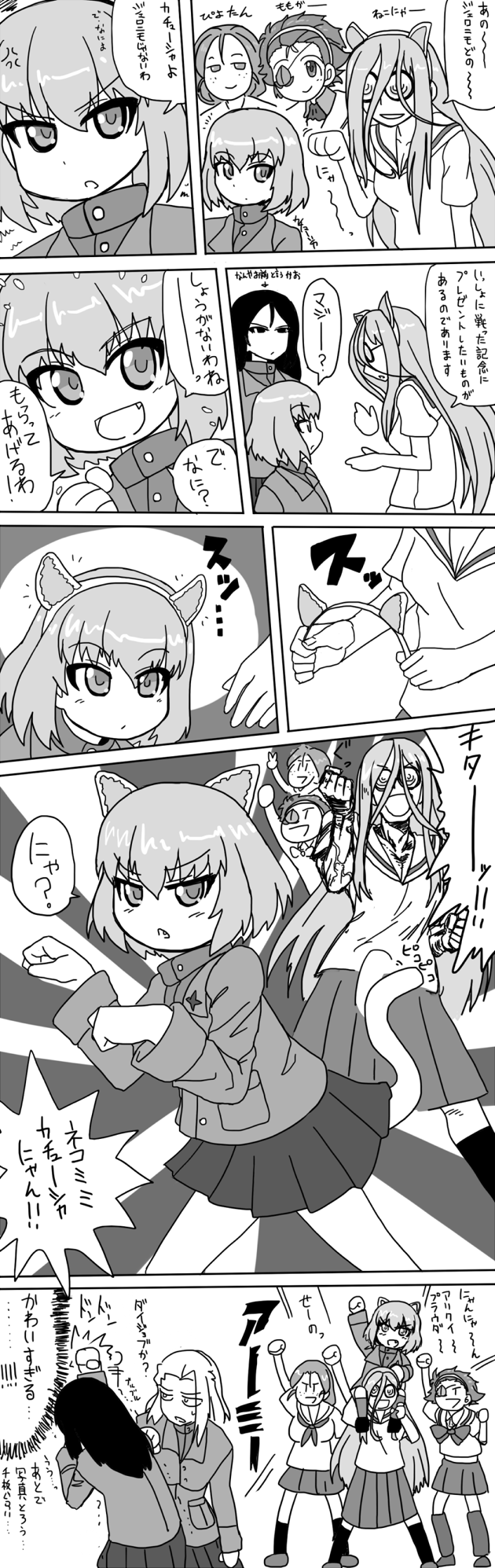katyusha, nonna, clara, nekonyaa, piyotan, and 1 more (girls und panzer) drawn by zasshu_nigou