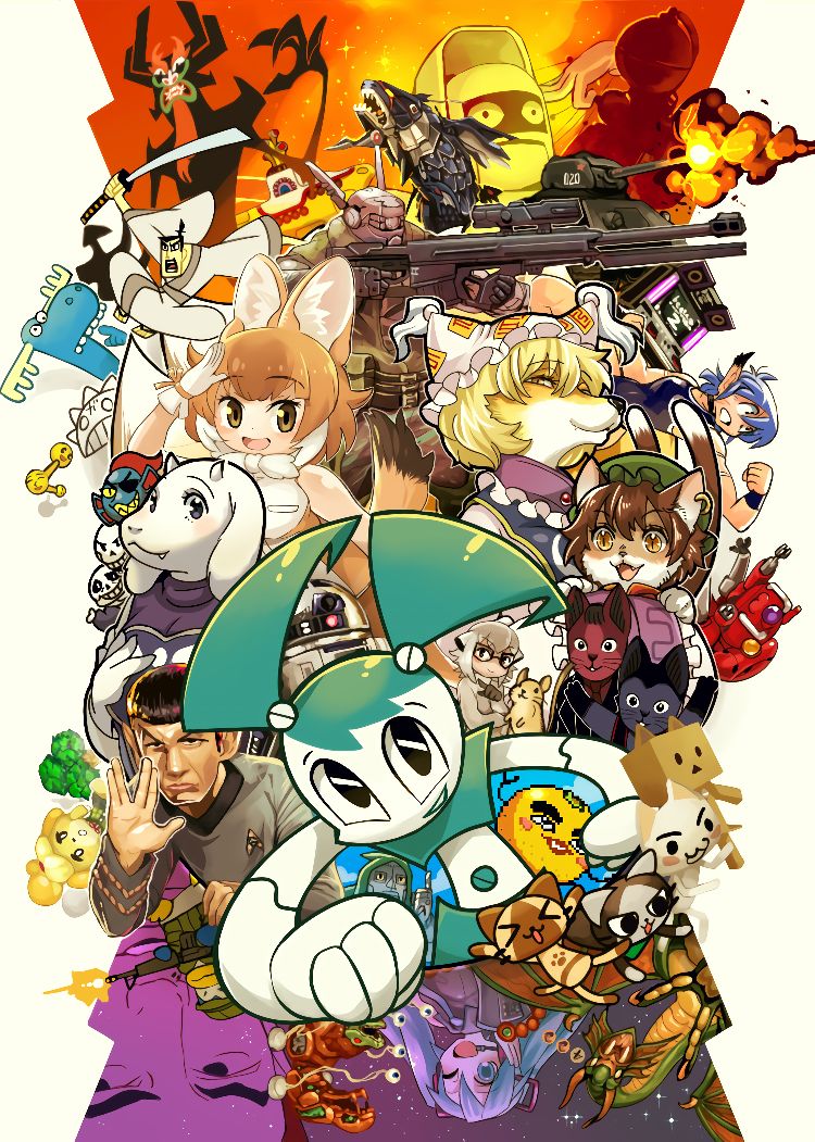 hatsune miku, yakumo ran, chen, sans, isabelle, and 17 more (touhou and 21 more) drawn by leex