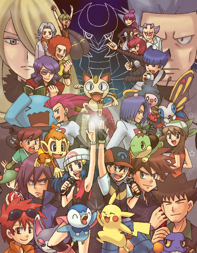 pikachu, dawn, may, cynthia, ash ketchum, and 27 more (pokemon and 1 more) drawn by yakou_(9617-564)
