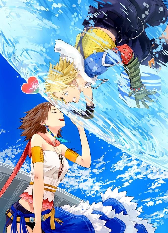 yuna, tidus, and gunner (final fantasy and 2 more) drawn by habuki