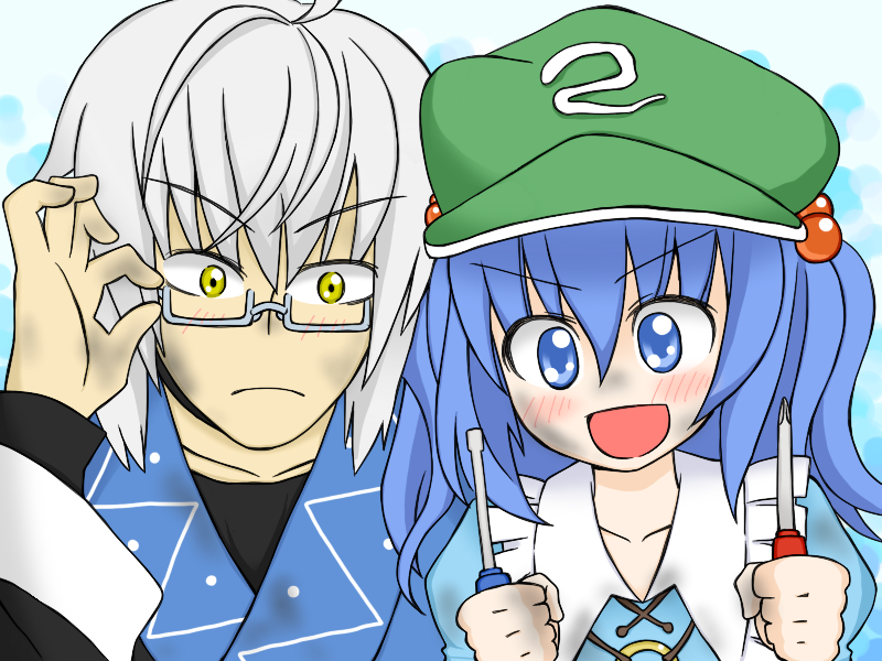 kawashiro nitori and morichika rinnosuke (touhou) drawn by sag_(karehabase)