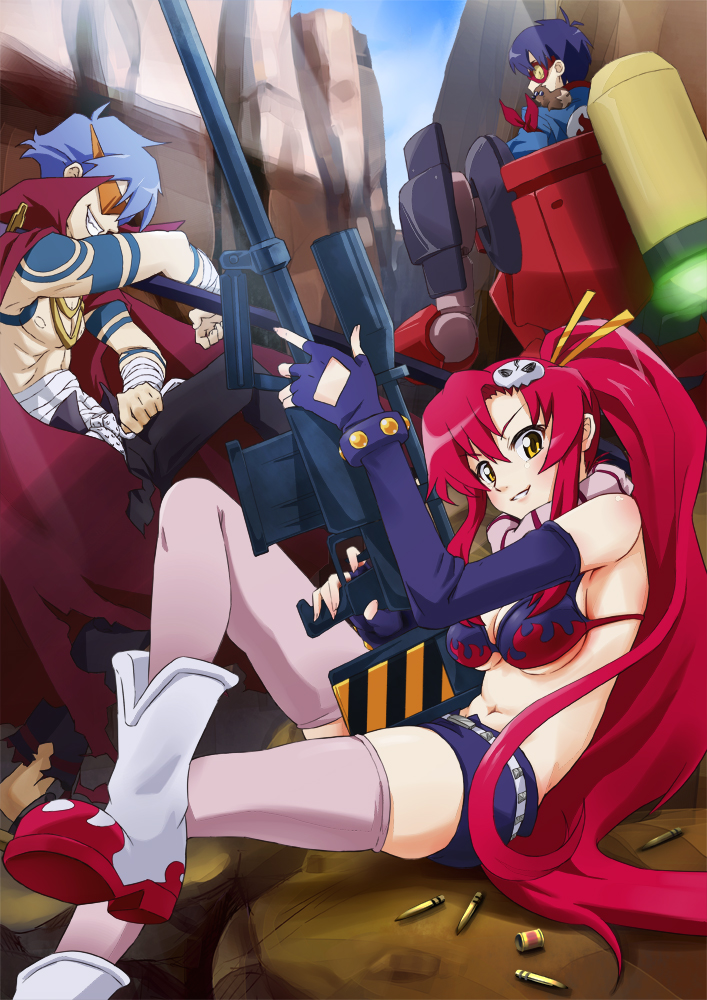 yoko littner, simon, kamina, and boota (tengen toppa gurren lagann) drawn by urabi_(tomatohouse)